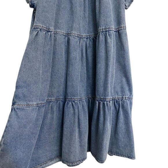 Altar'd State Tiered Ruffle Babydoll Denim Mini Dress A-Line Blue Medium - Picture 5 of 6